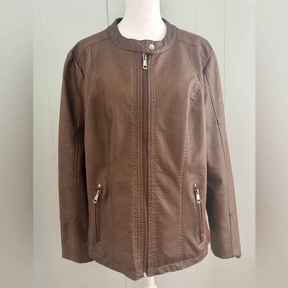 Women’s Brown Faux Leather Jacket Size XL